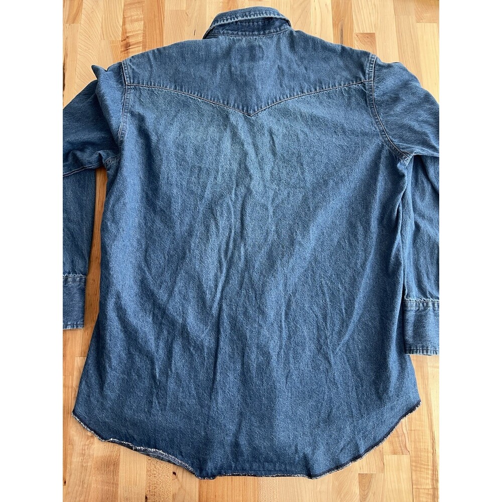 Wrangler Long Sleeve Dark Wash Denim Snap Work Shirt Western Cowboy Vintage XL - Picture 2 of 6